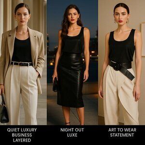 St. John Women Caviar Black Liquid Satin Tank Top L Luxe Minimalist Quiet Luxury